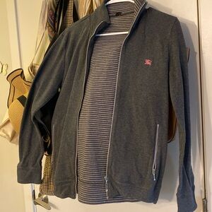 Men’s gray Burberry sweatshirt pink stripes zip up size small